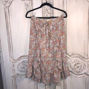 June& Hudson Mini Floral Apron Wrap Ruffle Details MIDI Skirt Size Medium